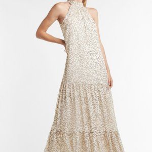 EXPRESS Leopard Tiered High Neck Maxi Dress